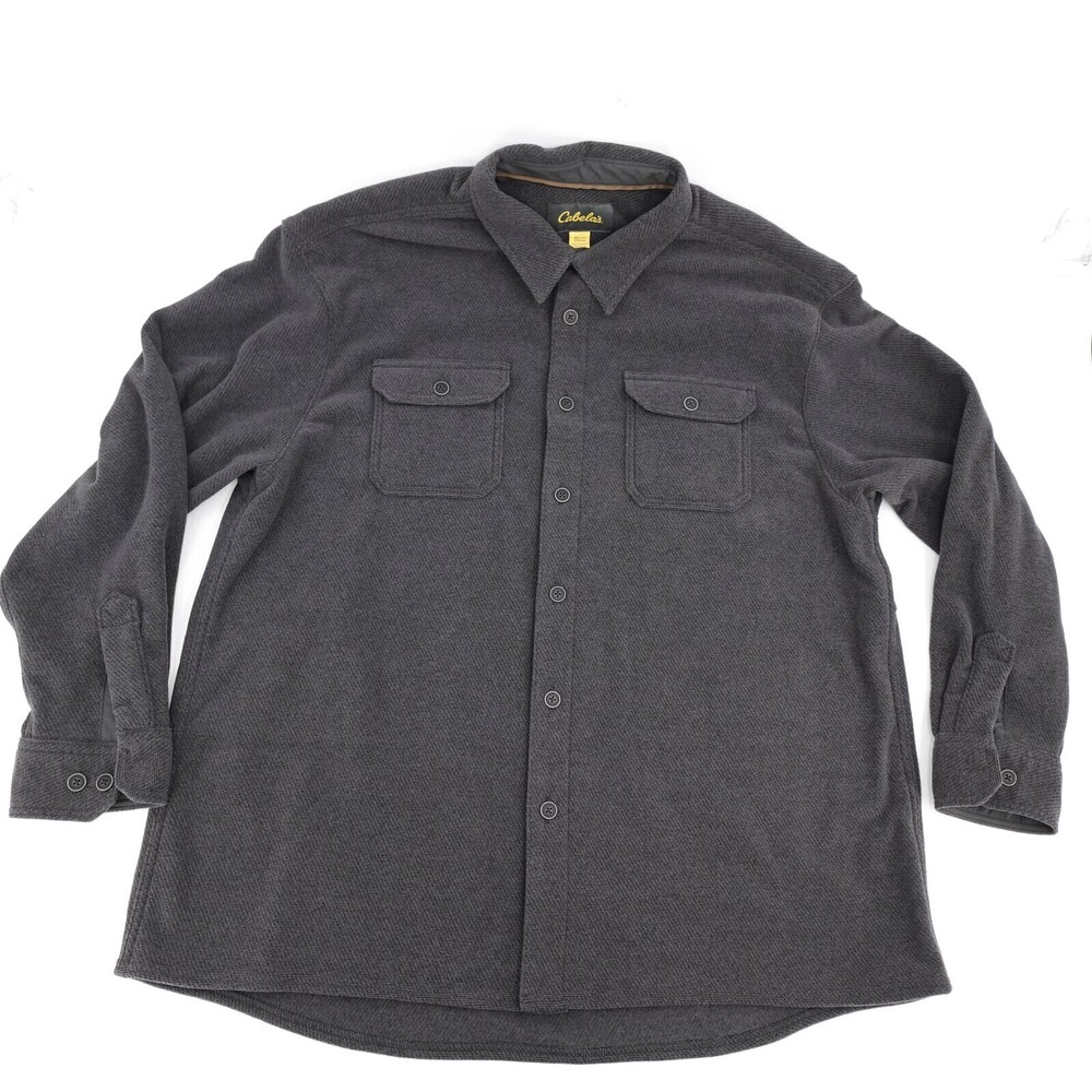 Cabela's Shirt Mens 2XL Gray Fleece Herringbone Long Sleeve Button Up Outdoor